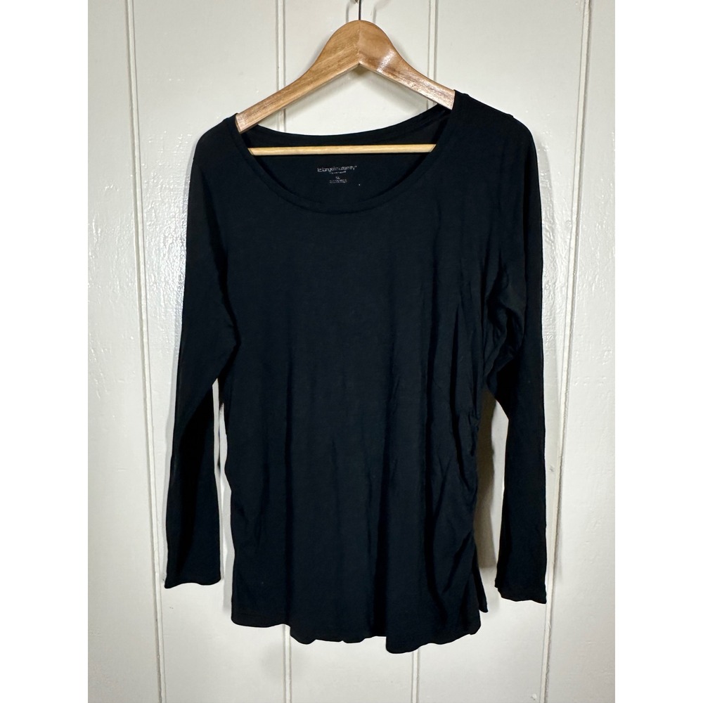 Liz Lange Maternity Top Women XL Black Scoop Neck Long Sleeve Ruched Sides 7617